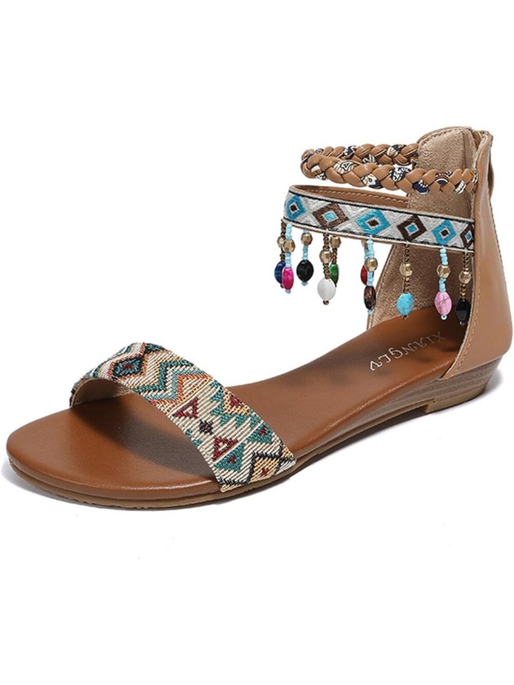 Rhinestone Beaded Gladiator Sandals for Women - Summer Casual Flat Shoes with